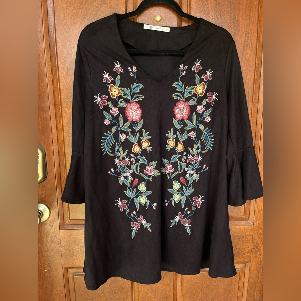 The Impeccable Pig Black Blouse with Floral Embroidery